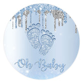 Oh Baby Blau Und Silber Funkeln Füße Baby Dusche Hintergrund